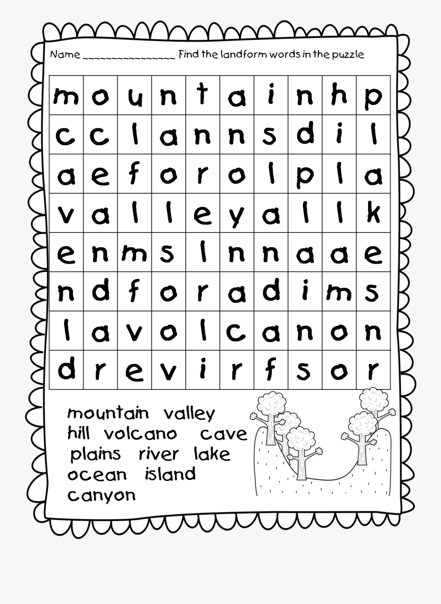 Landforms - Volcano Word Search Easy, Transparent Clipart