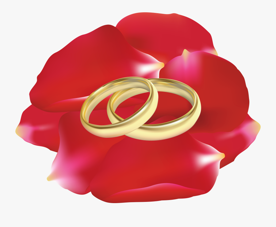 Wedding Rings In Rose Petals Png Clip Art, Transparent Clipart