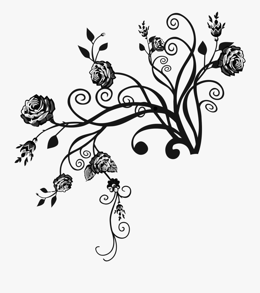 Floral Clipart Rose - Rose Floral Black And White, Transparent Clipart