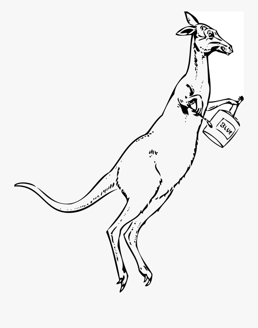 Kangaroo With Paintbrush And Paint Can - Clipart Black And White Jumping Kangaroo, Transparent Clipart