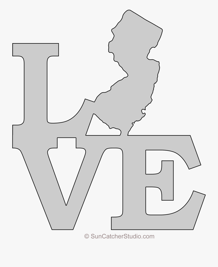 New Jersey Love Map Outline Scroll Saw Pattern Shape - Map Texas No Background, Transparent Clipart
