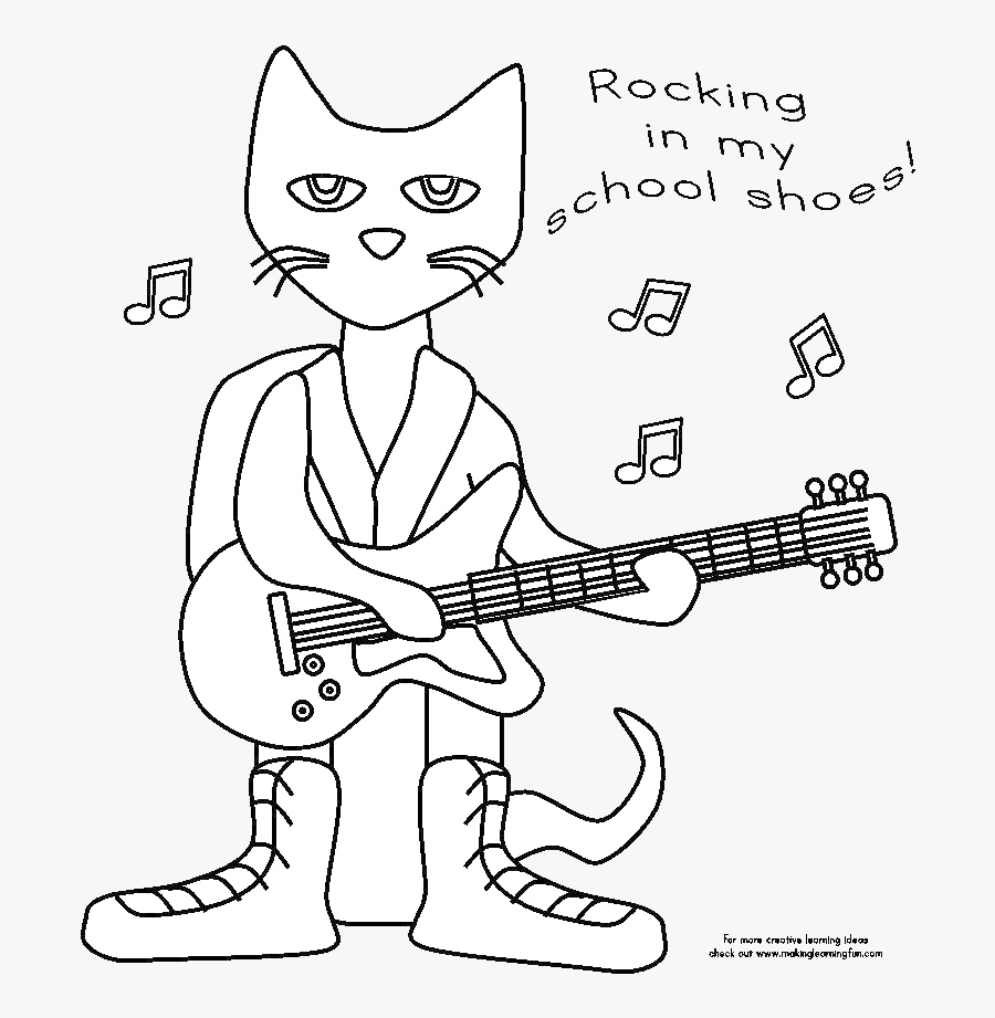 Pete The Cat Clipart Black And White Transparent Png - Pete The Cat School Coloring Page, Transparent Clipart