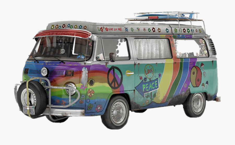 Flower Power Volkswagen Van - Vw T2 Hippie Bus, Transparent Clipart