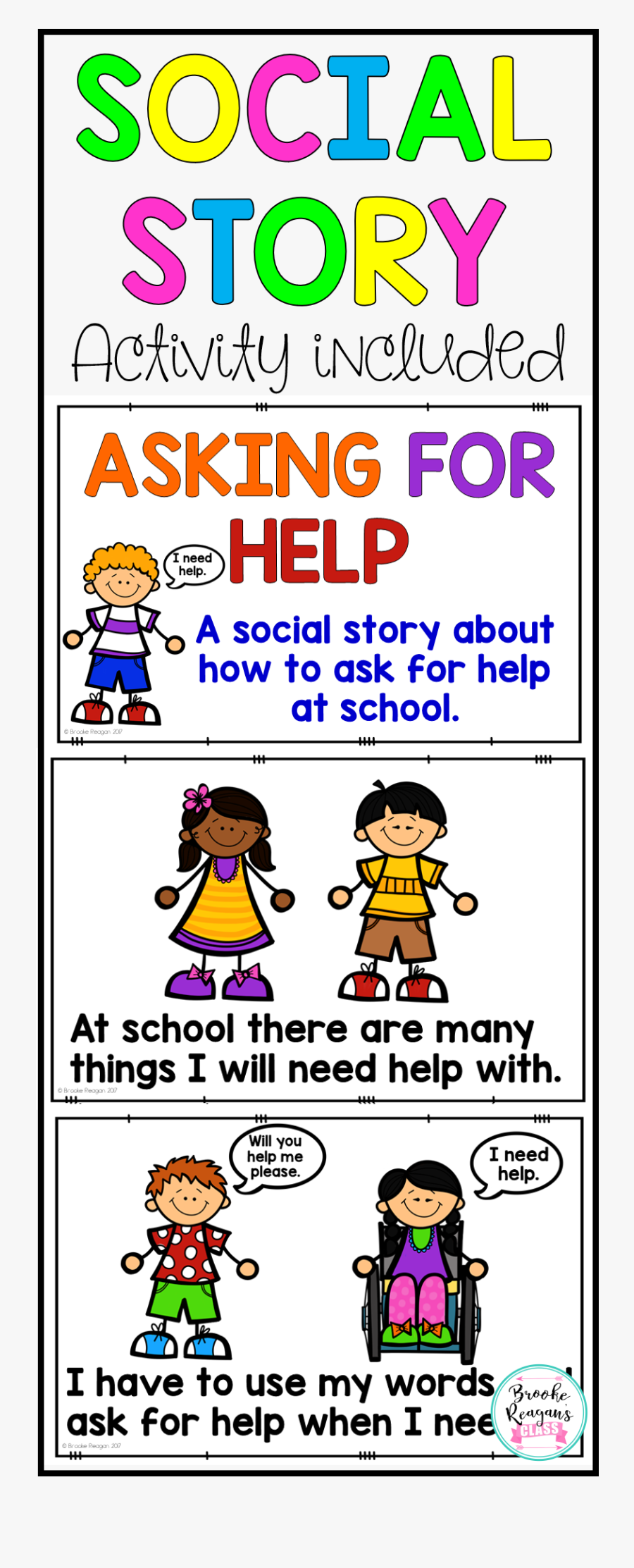 Transparent Social Story Clipart - Ask For Help At School, Transparent Clipart