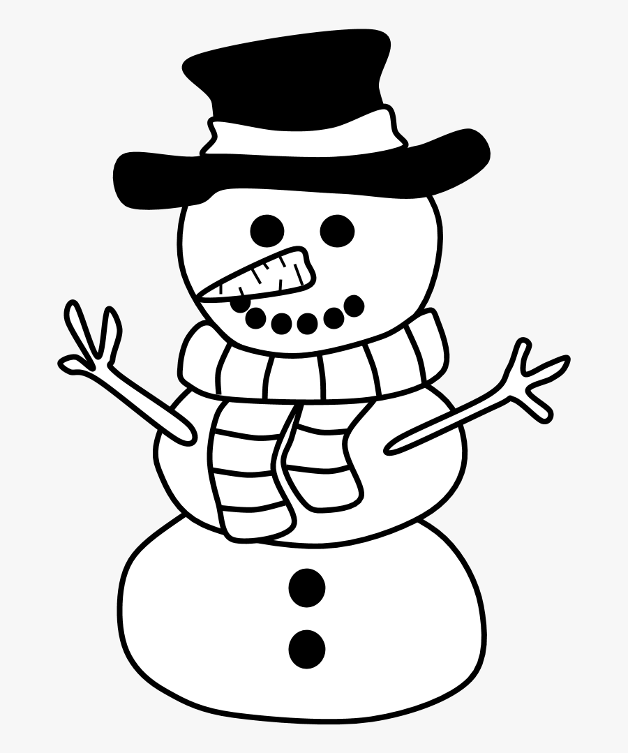 Snowman, Hat, Scarf, Black And White - Snowman Clip Art Black And White, Transparent Clipart