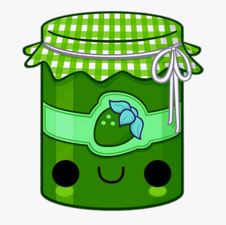 #kawaii #green #jam #jar #strawberry - Food With Cute Eyes, Transparent Clipart