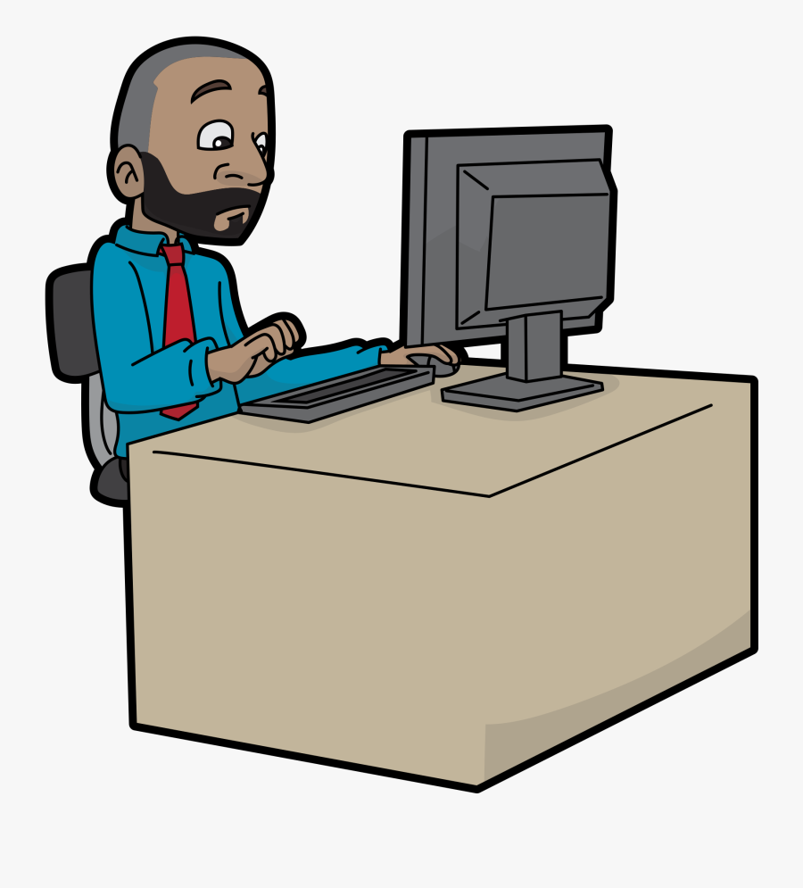 Zero-waste Office - Man Using Computer Cartoon, Transparent Clipart