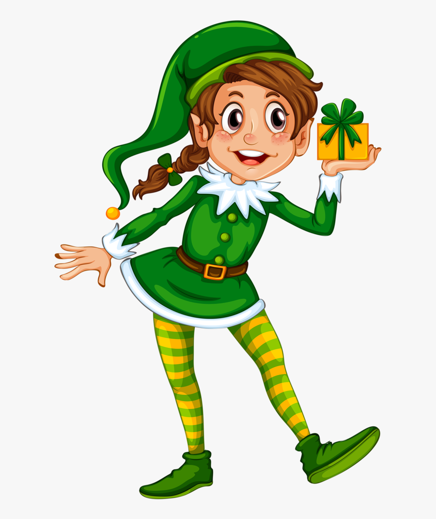 Christmas Elf With Present, Transparent Clipart