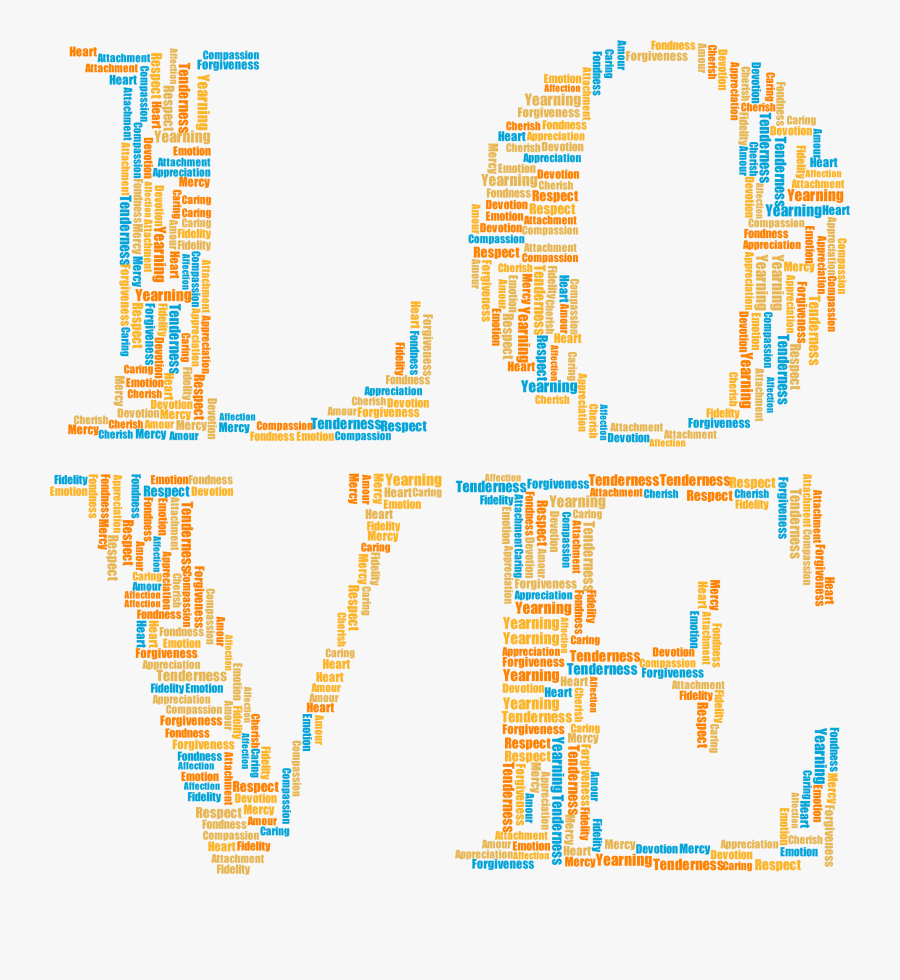 Love Word Cloud Typography No Background - Love Typography Transparent Background, Transparent Clipart