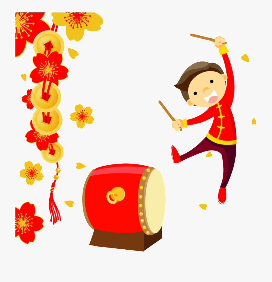 Knocking Drums To Welcome New Year Element Design - 大 年 除 一, Transparent Clipart