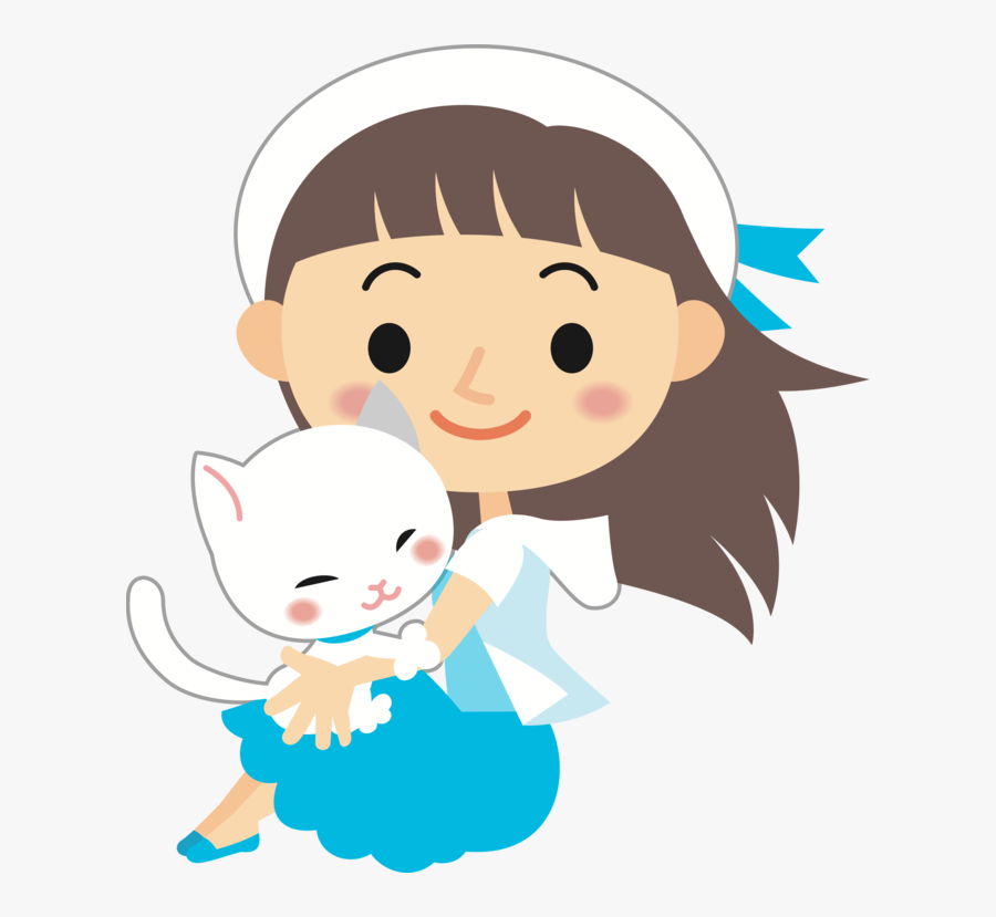 Art,cheek,child - Girl And Cat Clipart, Transparent Clipart
