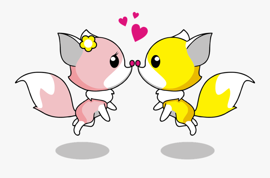 Anthropomorphized Animals, Cartoon, Couple - Animated Good Morning Kiss, Transparent Clipart