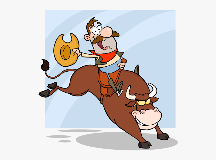 Cowboy Riding Bull In Rodeo Vector Humor Mascot Illustration - Bull Riding Clipart, Transparent Clipart