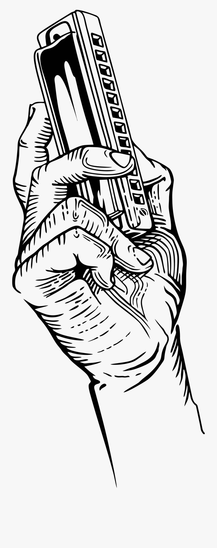 Clipart - Hand Holding A Harmonica, Transparent Clipart