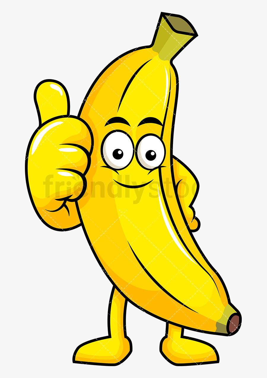 Thumbs Up Banana Mascot Making Gesture Vector Cartoon - Clip Art Banana Cartoon, Transparent Clipart