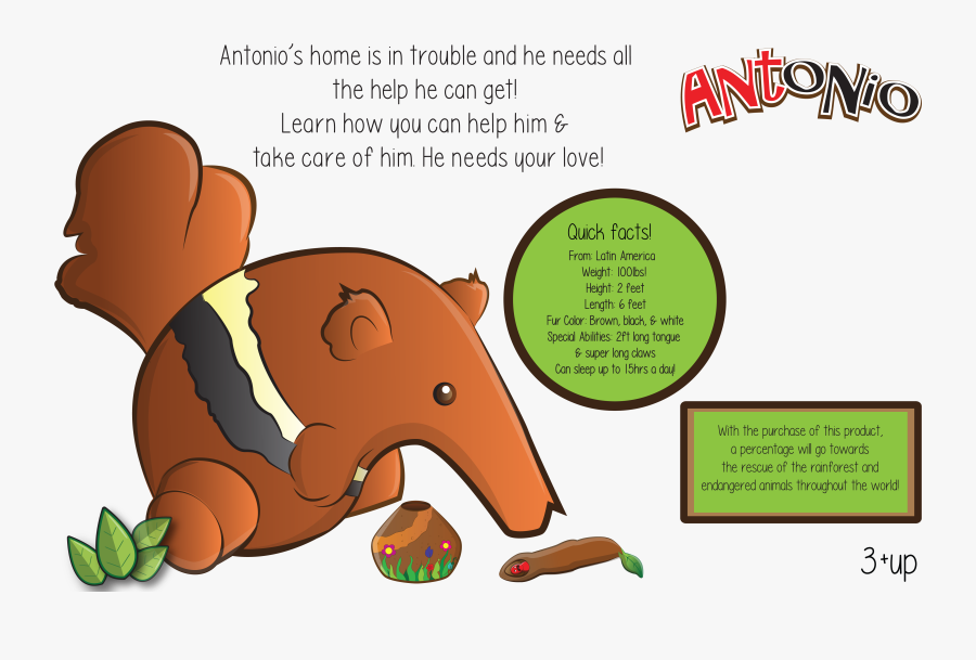 Antonio The Anteater - Cartoon, Transparent Clipart