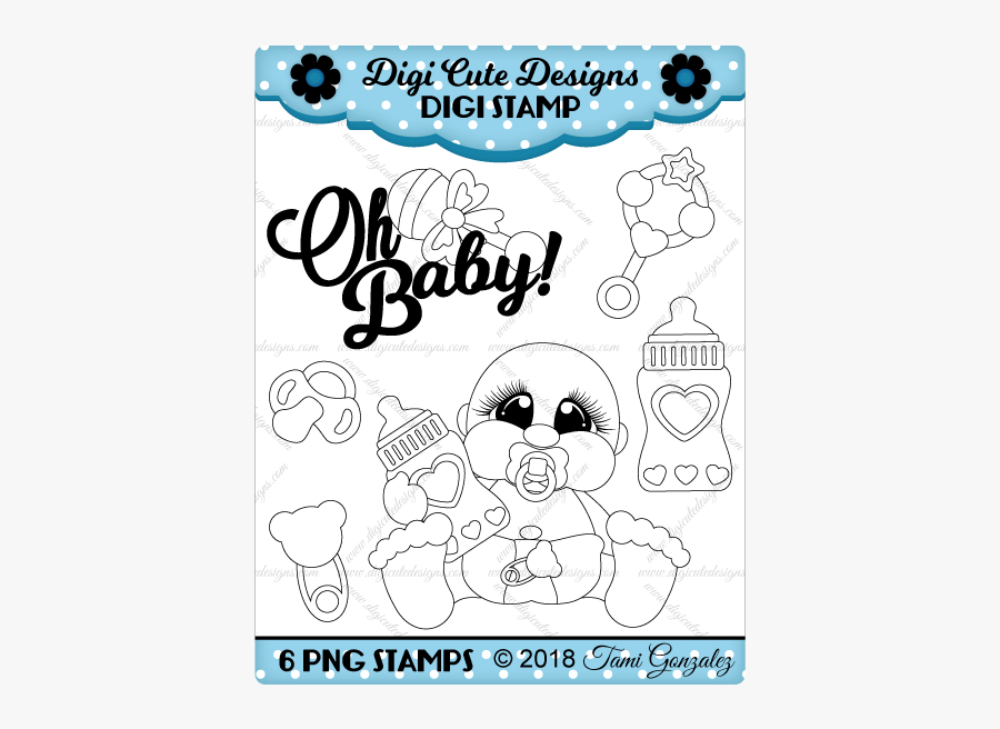 Baby Boy Digi Stamp-baby, Rattle, Bottle, Pacifier, - Postage Stamp, Transparent Clipart