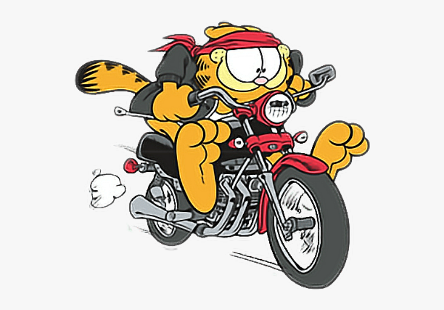 #drive #runaway #fast #hurry #bike #garfield #garfieldandfriends - Garfield Riding A Motorcycle, Transparent Clipart