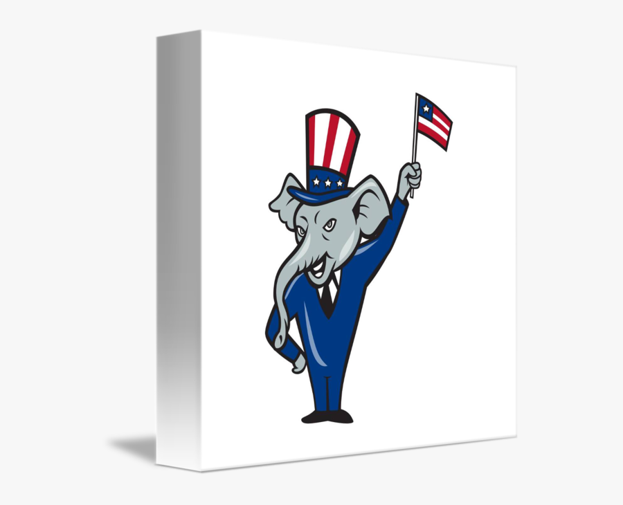 Clip Art Republican Mascot Elephant Waving - Elephant With Flag, Transparent Clipart