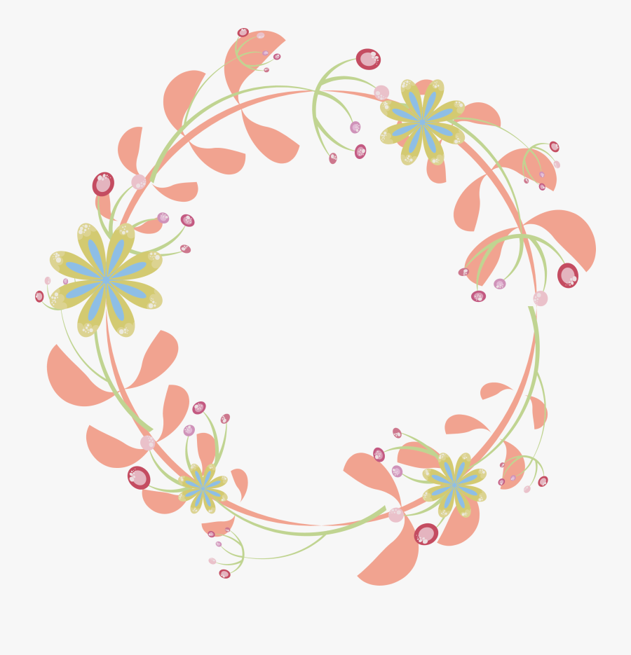 Border Flowers Pink Rattan Round Transprent Png - Flower Frame Silhouette Png, Transparent Clipart