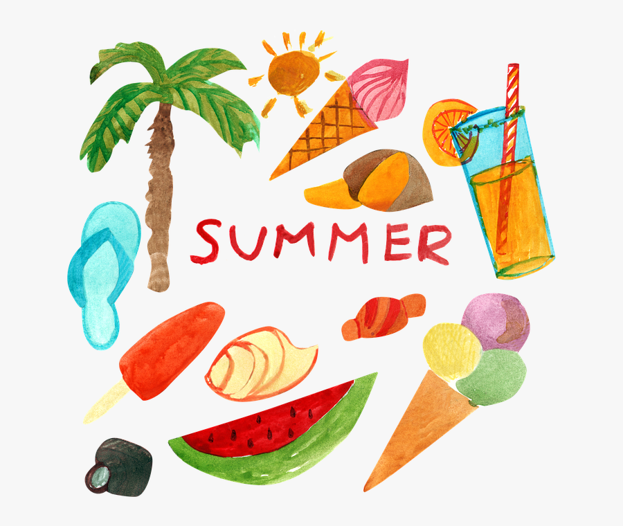 Summer, Vacation, Beach, Sea, Watermelon, Ice Cream, Transparent Clipart