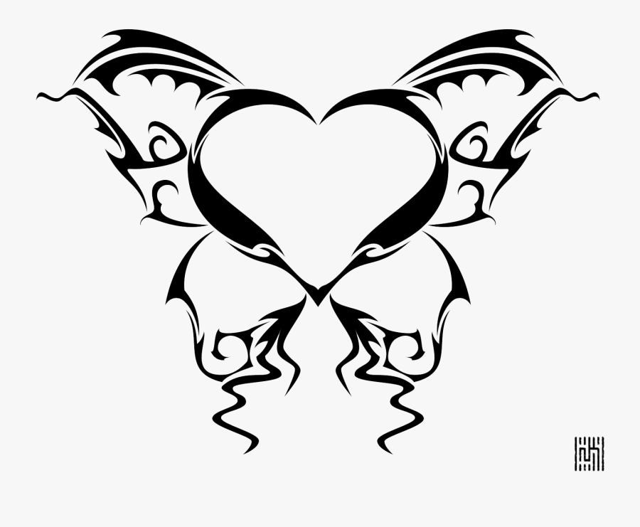 Butterfly Heart Tattoo - Love Tattoo Designs Pngs Hd, Transparent Clipart