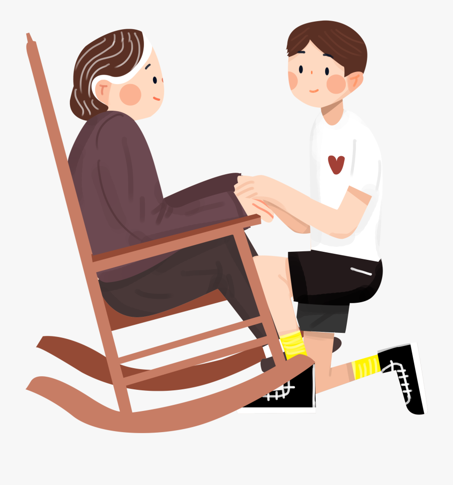 Grandma Filial Piety Cartoon Boy Png And Psd - Taking Care Of Grandma Cartoon, Transparent Clipart