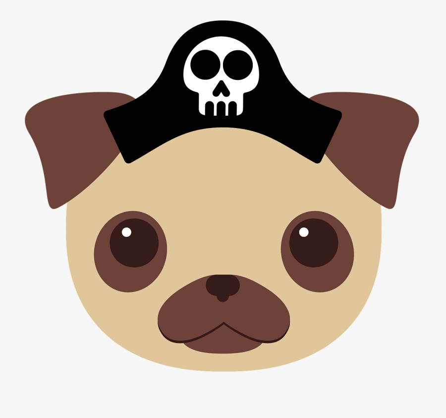 Dog, Pug, Animals, Cute, Puppy, Pirate, Hat, Cartoon - Fabric Design For A Bag, Transparent Clipart
