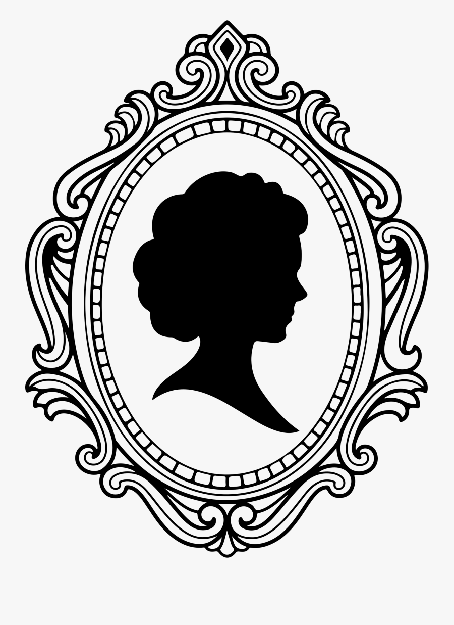 Cameo With Decorative Border - Mirror Clipart Black And White, Transparent Clipart