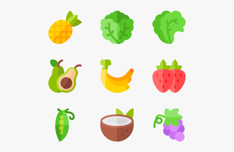 Fruits And Vegetables - Vegan Flat Icon, Transparent Clipart