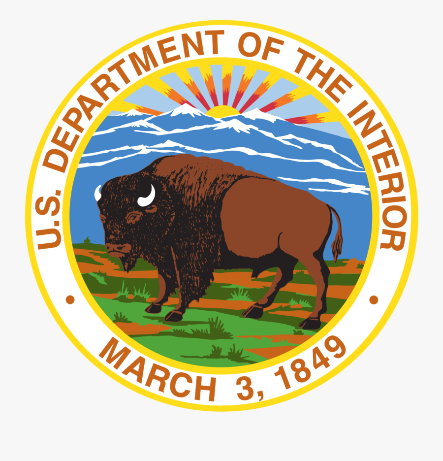 A Circular Seal With A Bison In The Center And Rays - Department Of The Interior, Transparent Clipart