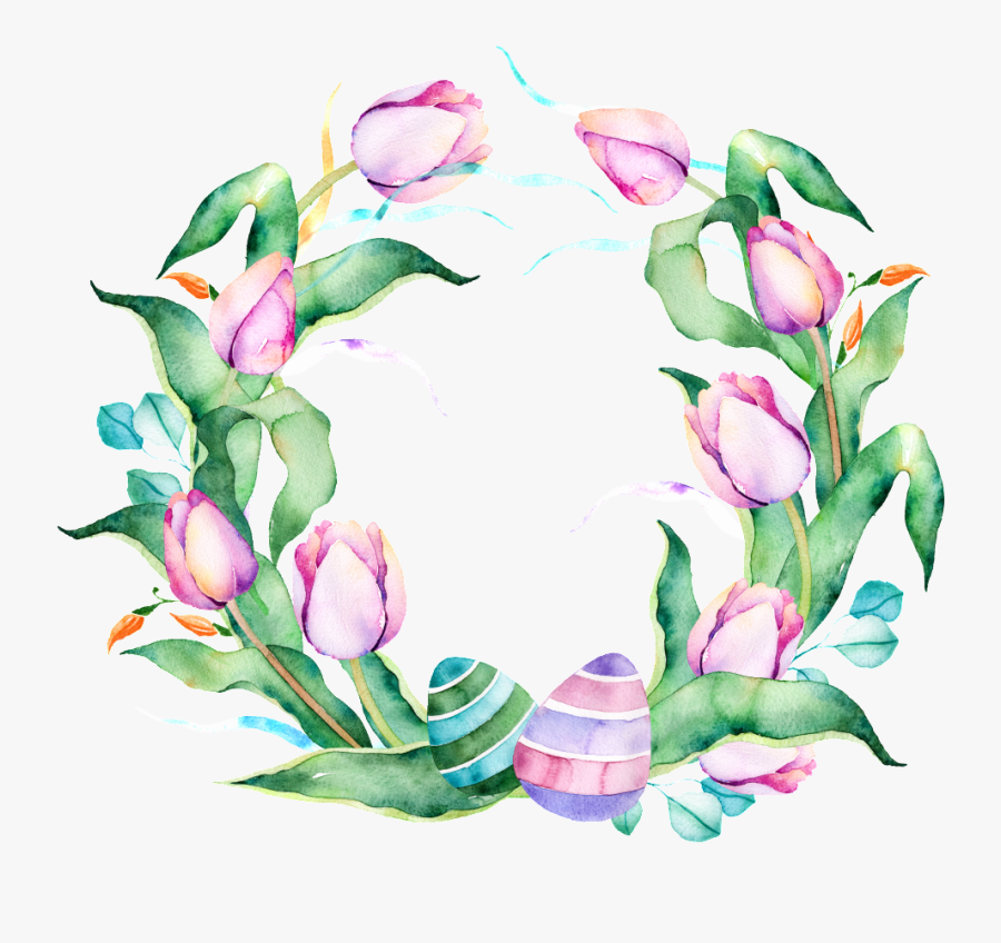 Purple Flower Wreath Watercolor Hand Painted Transparent - Transparent Background Wreath Watercolor Clipart, Transparent Clipart