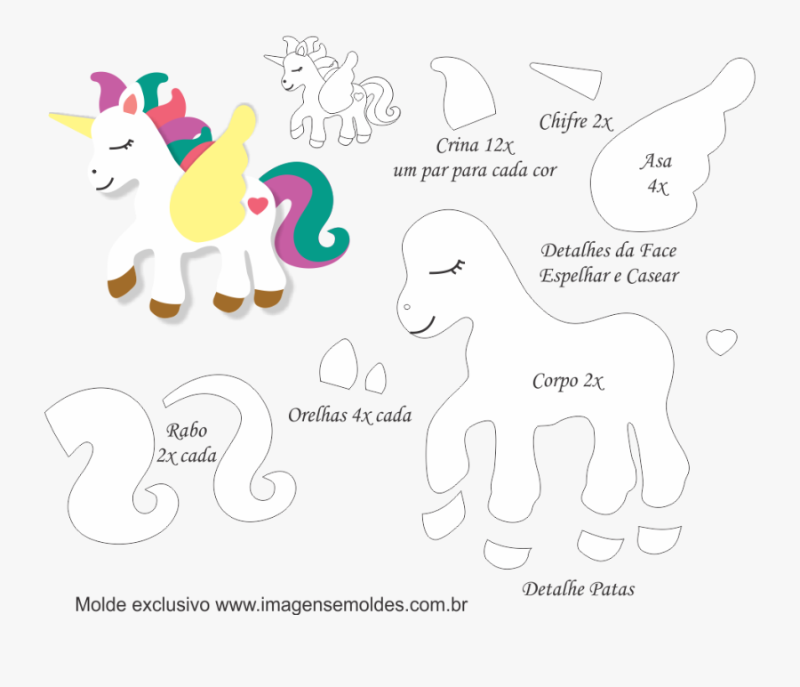 Clip Art Asas De Unicornio - Molde De Unicornio Em Eva Para Imprimir, Transparent Clipart
