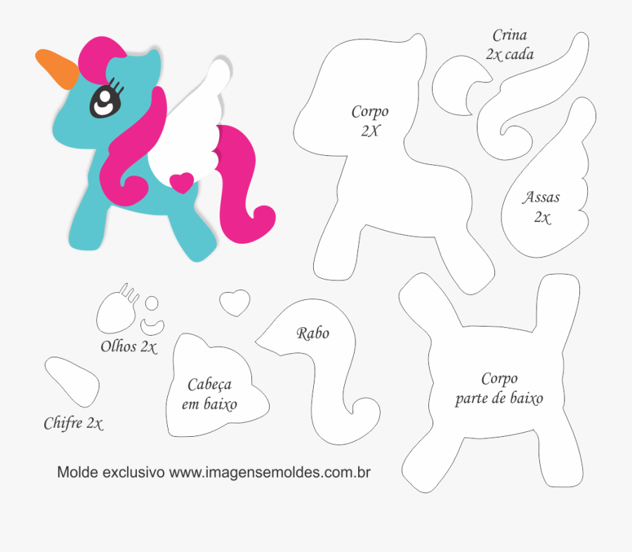 Clip Art Asas De Unicornio - Molde Unicórnio 3 D Feltro, Transparent Clipart