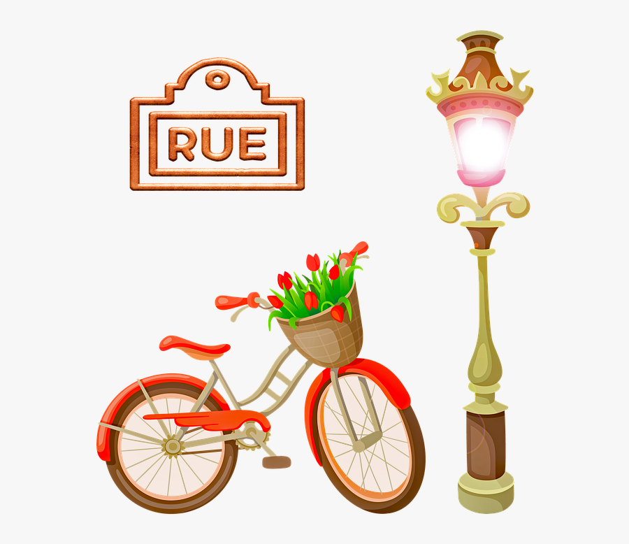 French Bicycle, French Lightpost, Paris, Bicycle - Traditional French Items Drawings, Transparent Clipart