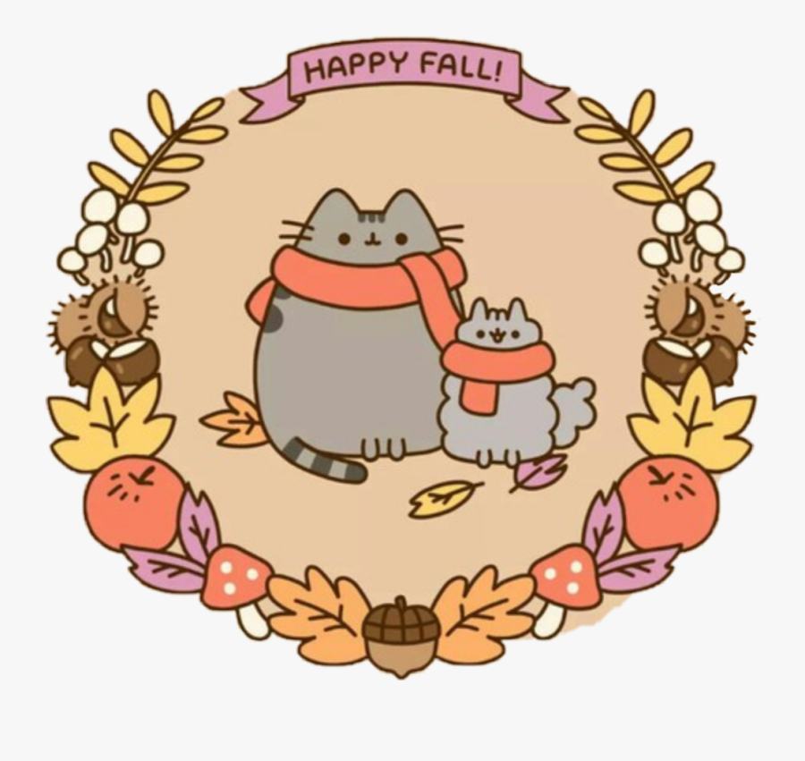 #fall #cat #cats #autumn #leaf #leafs #cute #picsart - Fall Pusheen, Transparent Clipart