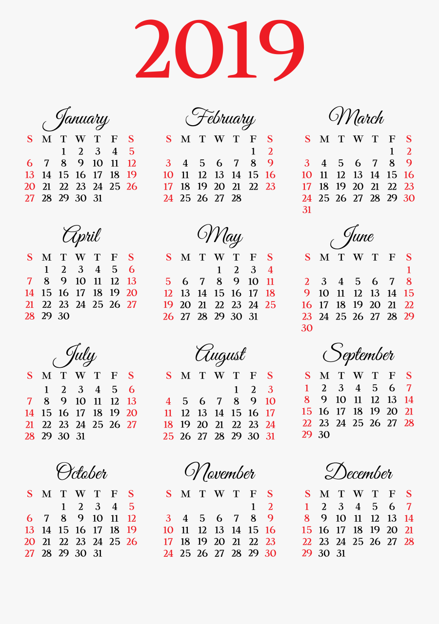 A4 Printable Calendar 2018, Transparent Clipart