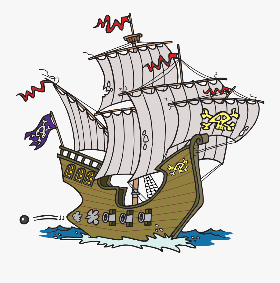 Cartoon Ship Clipart - Pirate Ship With Cannons, Transparent Clipart