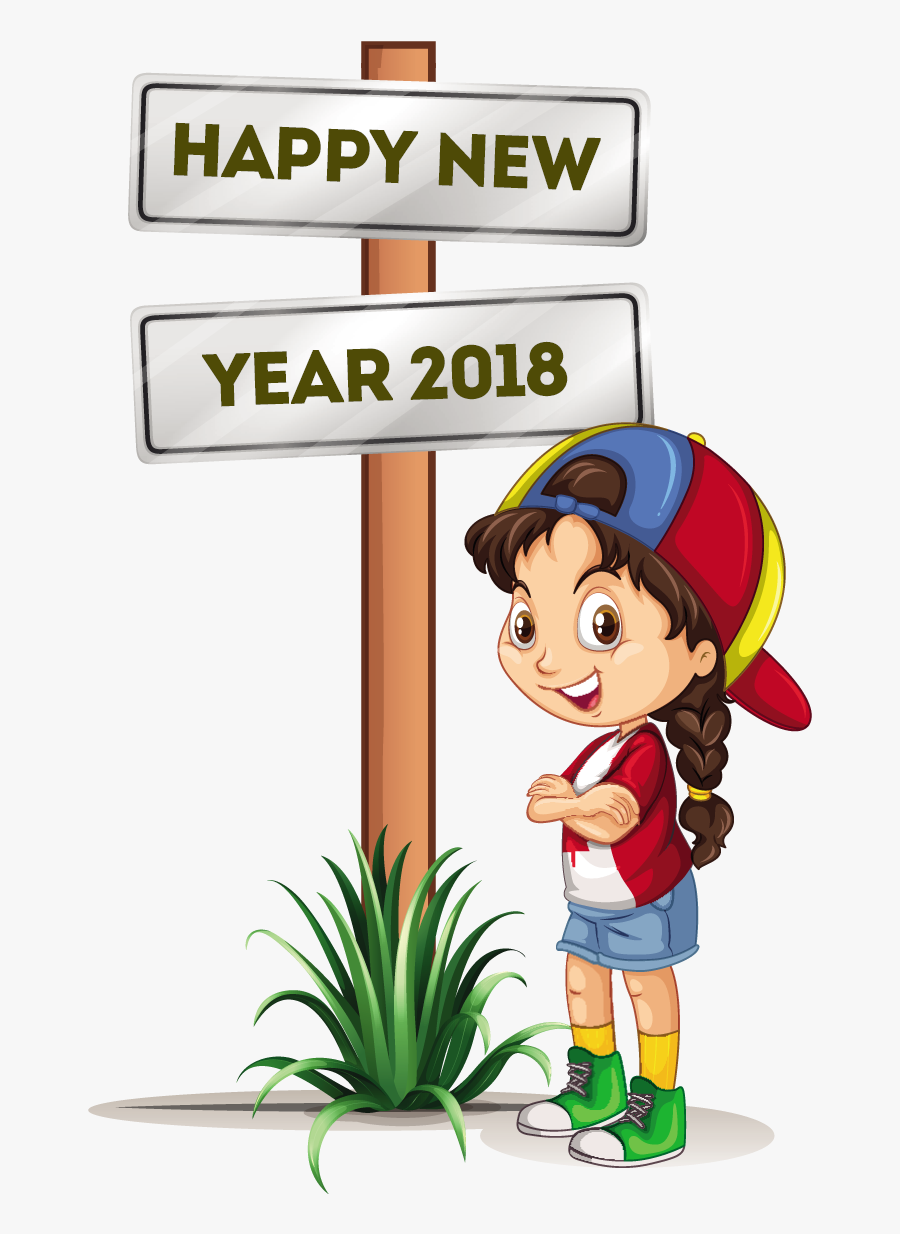 Happy New Year 8 Free Vector Download Coloring Point - Happy New Year 2018 Girl, Transparent Clipart