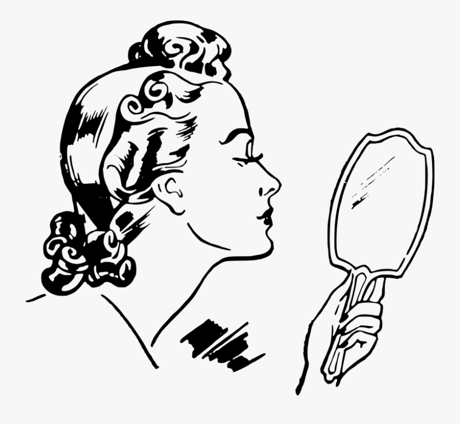 Lady With Hand Mirror - Looking At Mirror Drawing, Transparent Clipart