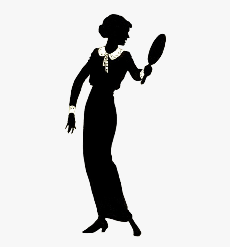 Woman With Mirror Silhouette Vintage - Woman Looking In The Mirror Silhouette, Transparent Clipart