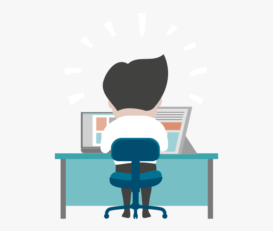 Office Man Clipart Png - Cartoon Man Working At Desk, Transparent Clipart