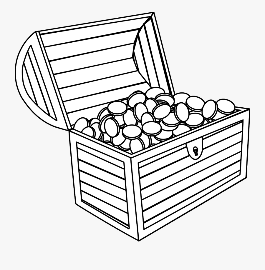 Treasure Chest Black And White Clipart - Small Treasure Chest Drawing, Transparent Clipart
