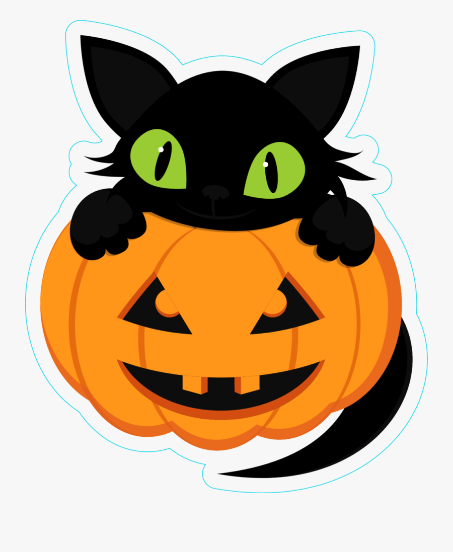 Black On Sticker - Black Cat And Pumpkin, Transparent Clipart