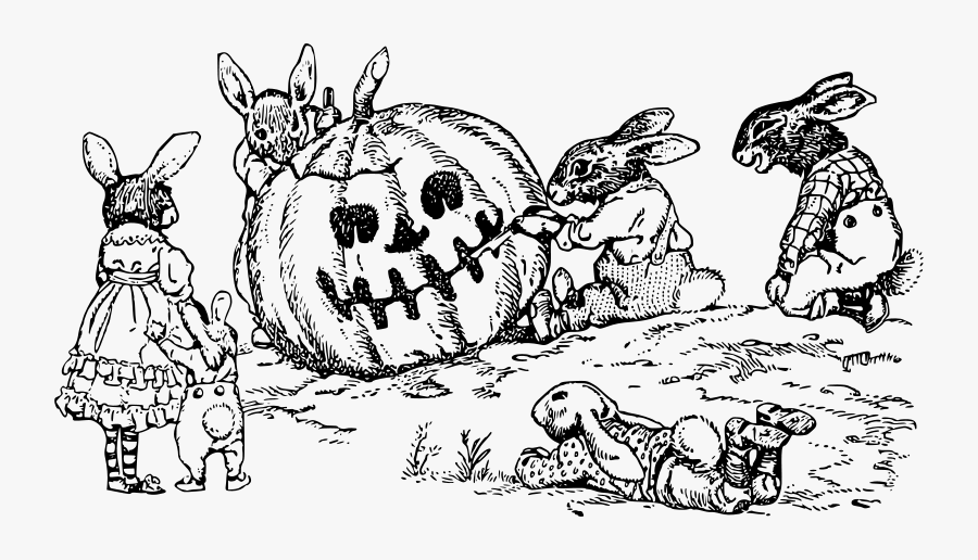 Rabbits And A Jack O Lantern - Pobarvanke Za Noč Čarovnic, Transparent Clipart