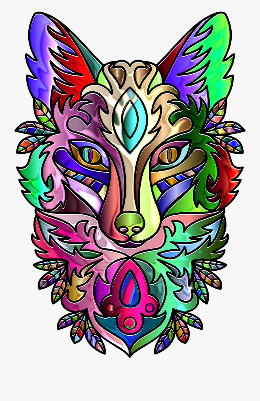Chromatic Ornamental Fox Line Art Enhanced Clip Arts - Visual Arts, Transparent Clipart