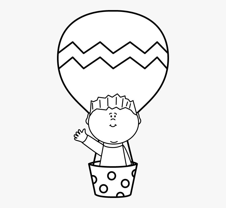 Black And White Boy In A Hot Air Balloon - Clip Art Picture Of Hot Air Balloon, Transparent Clipart