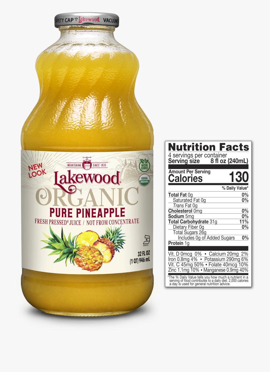 Lakewood Organic Pure Pineapple Juice, 32 Ounce Lakewood - Lakewood Organic Pure Lemon Juice, Transparent Clipart