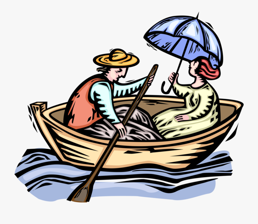 Vector Illustration Of Romantic Couple Enjoy Boat Ride - People In A Row Boat Clipart, Transparent Clipart