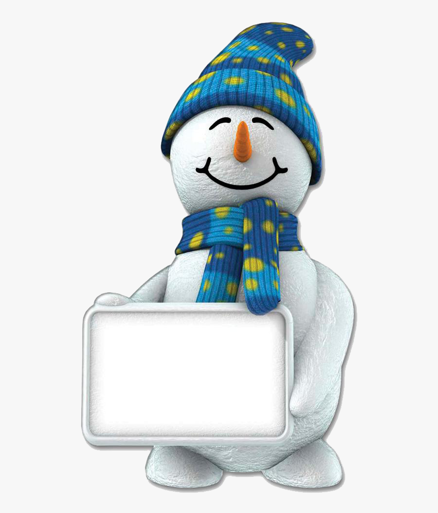 Snowman - Snow Man With Sign, Transparent Clipart